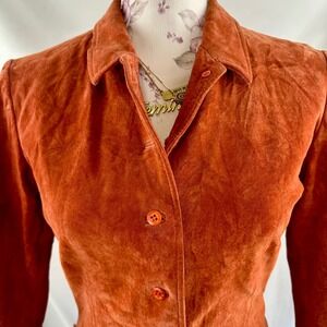 Rust Suede Leather Shirt Jacket Small Medium Western Boho Cropped Blazer Fall